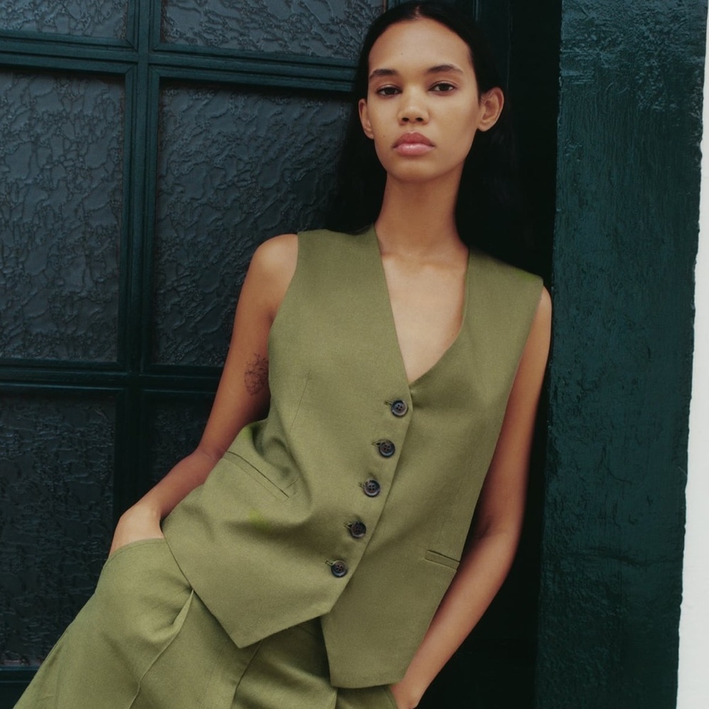 Zara Tailored Linen Blend Vest Waistcoat